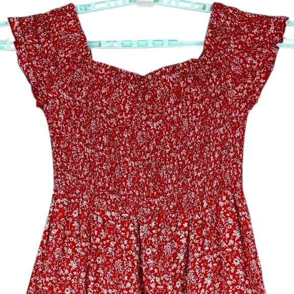 SHEIN CURVE Women Pullover Off-shoulder Floral Smoked Red Maxi Dress Sz 3XL NWOT - Picture 4 of 9